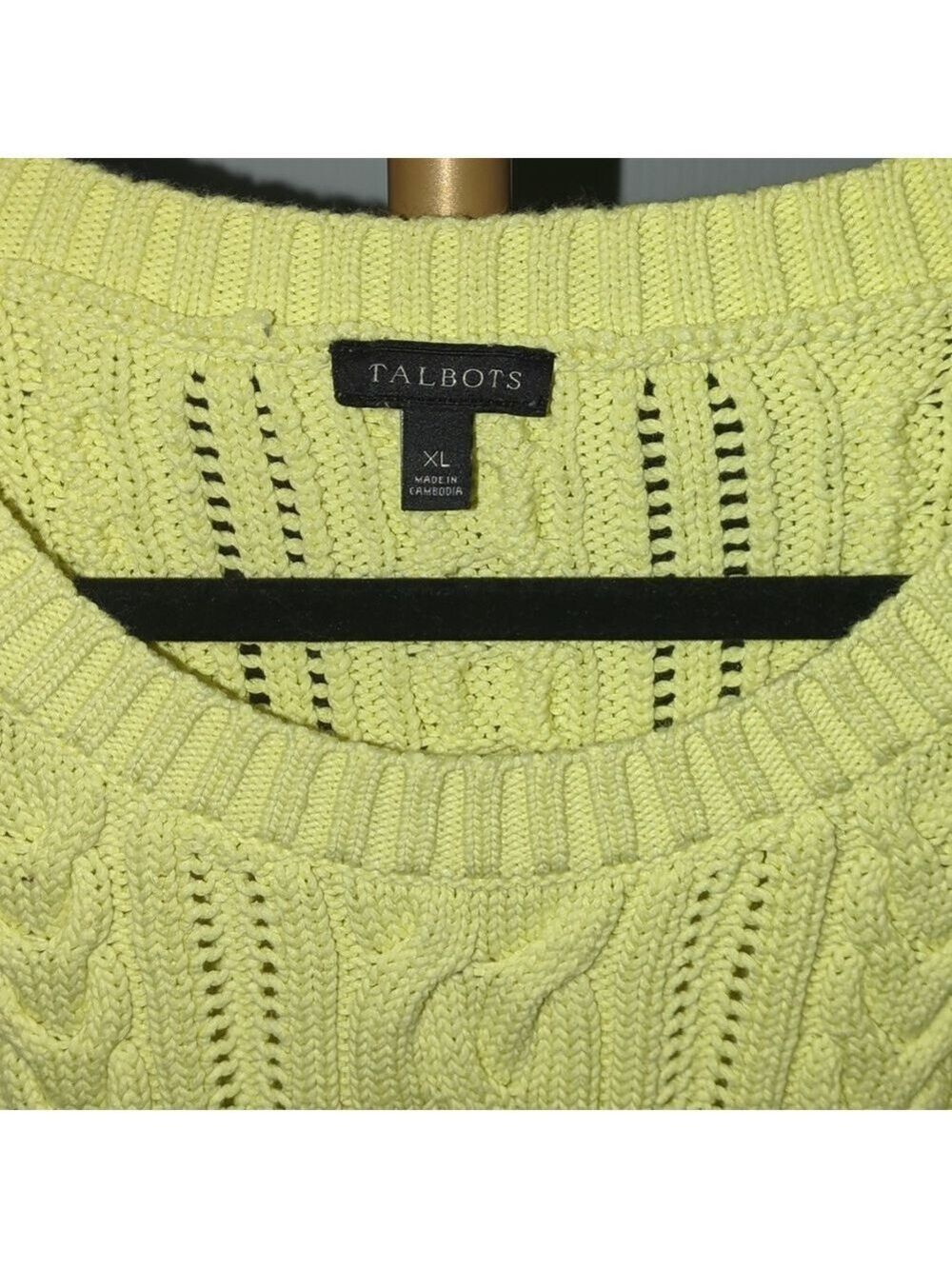 Talbots Cable Knit Sweater XL Yellow Cotton Blend - Picture 6 of 7